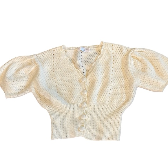 storets Sweaters - Storets cream knit short sleeve puff sleeve sweater